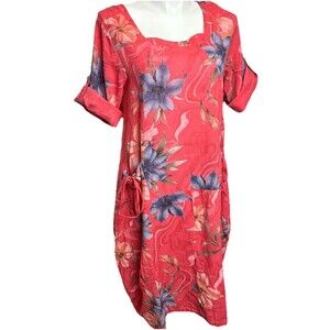 Cristina Vergani Italy Linen Blend Midi Dress Size L Lagenlook Artsy Resortwear